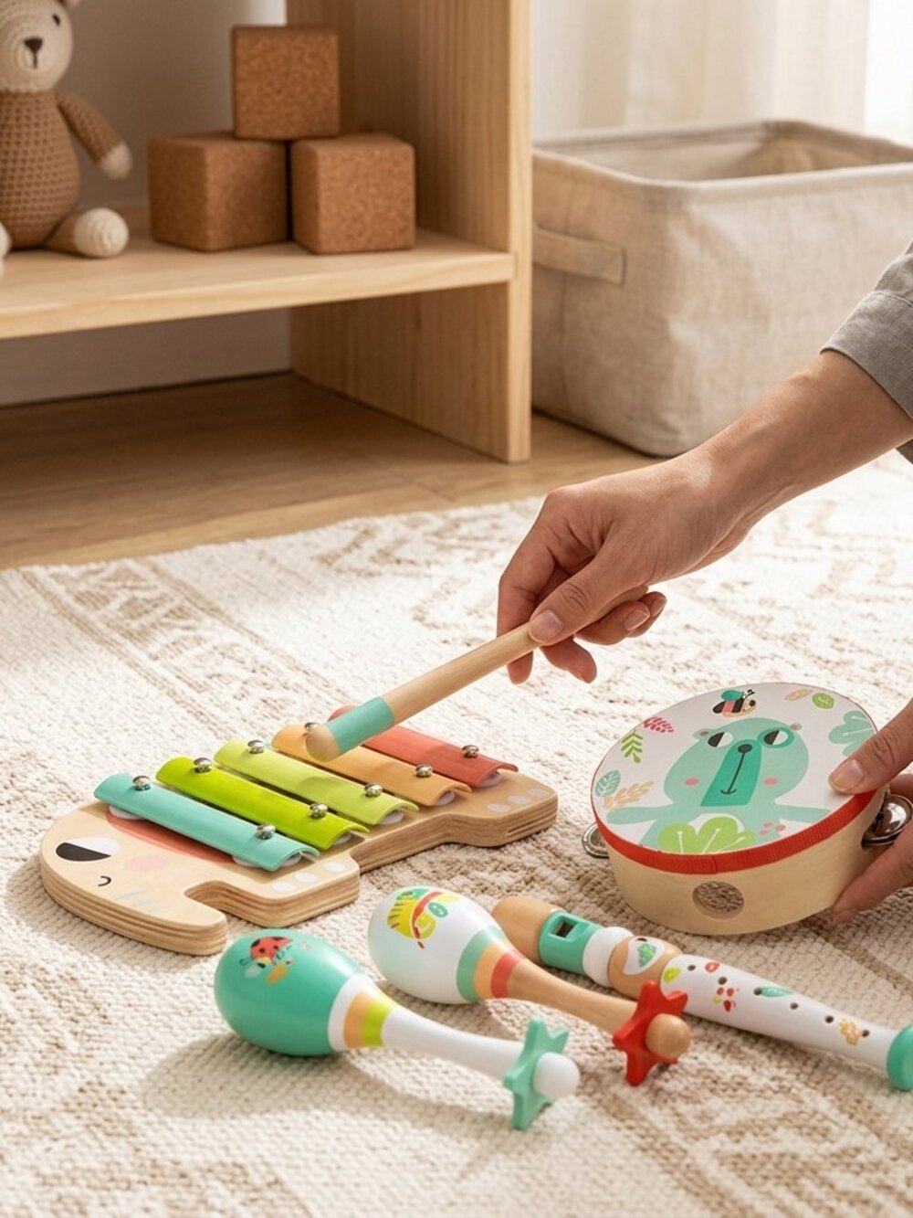 Brand New Montessori Wooden Musical Tambourine – Eco-Friendly Toddler Toy